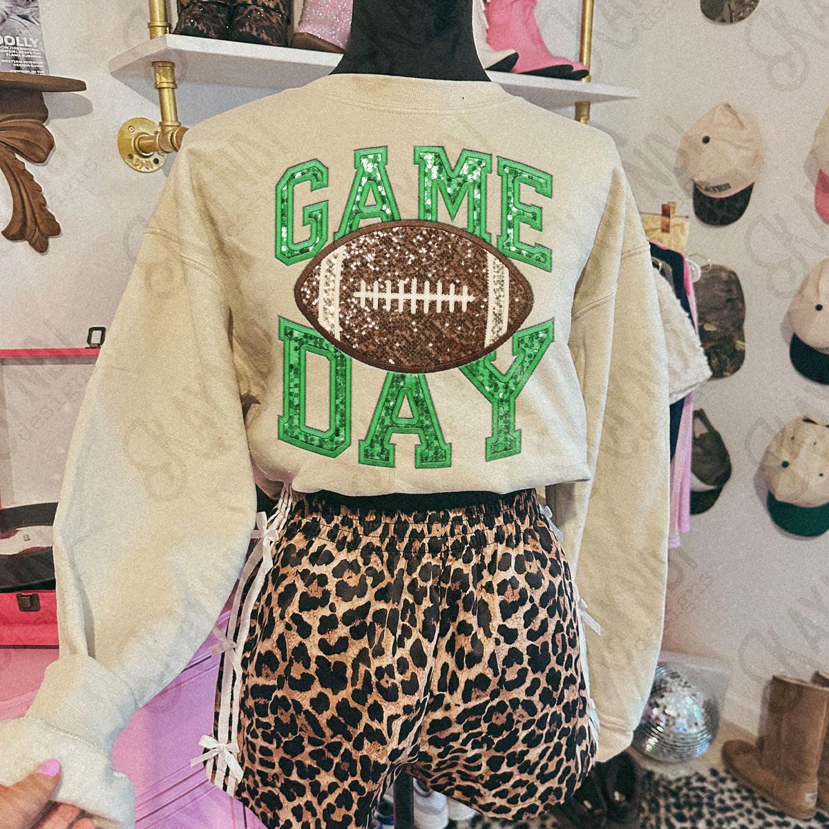 Game day football faux sequins GREEN (Kayndi) DTF Transfer