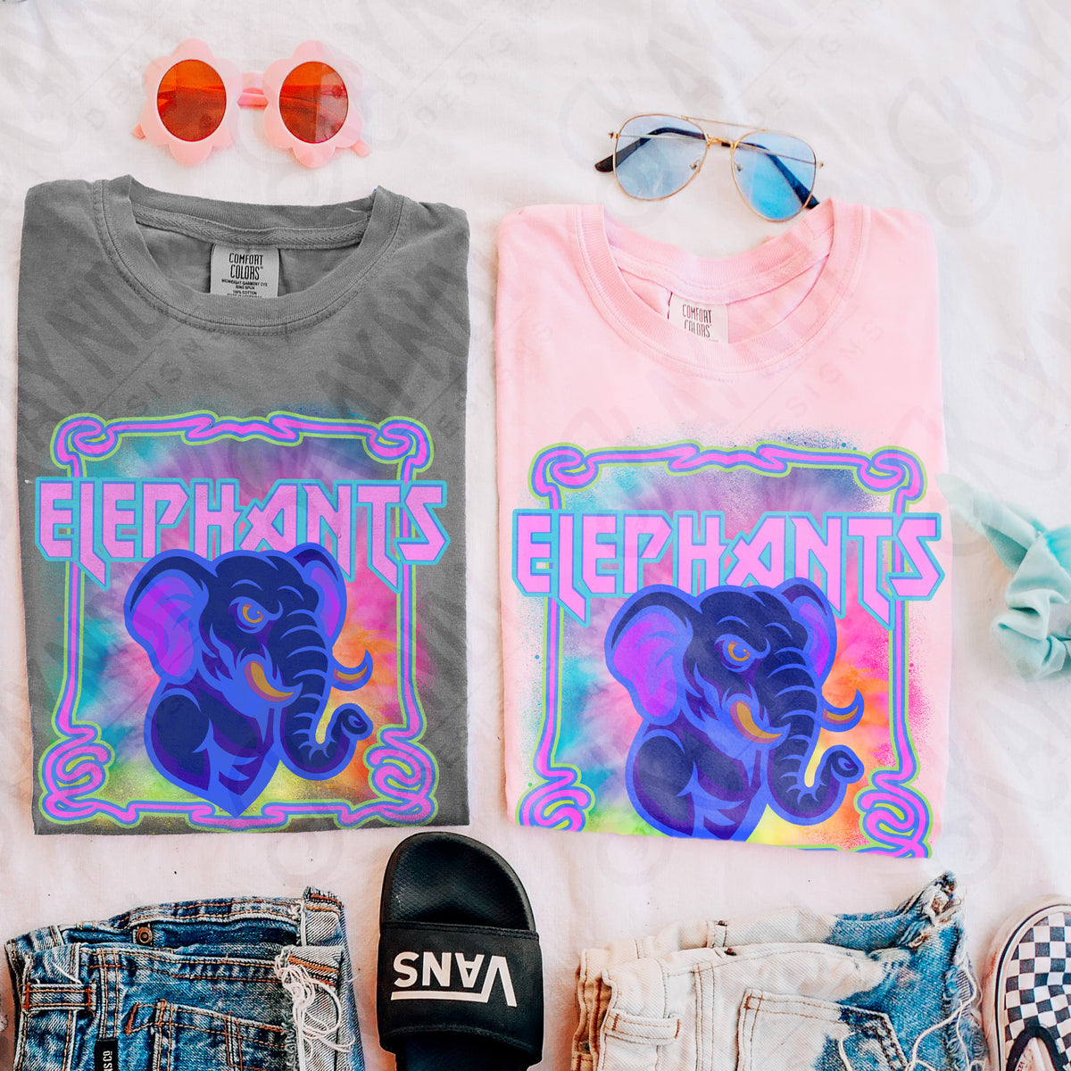 Elephants neon tie dye (Kayndi) DTF Transfer