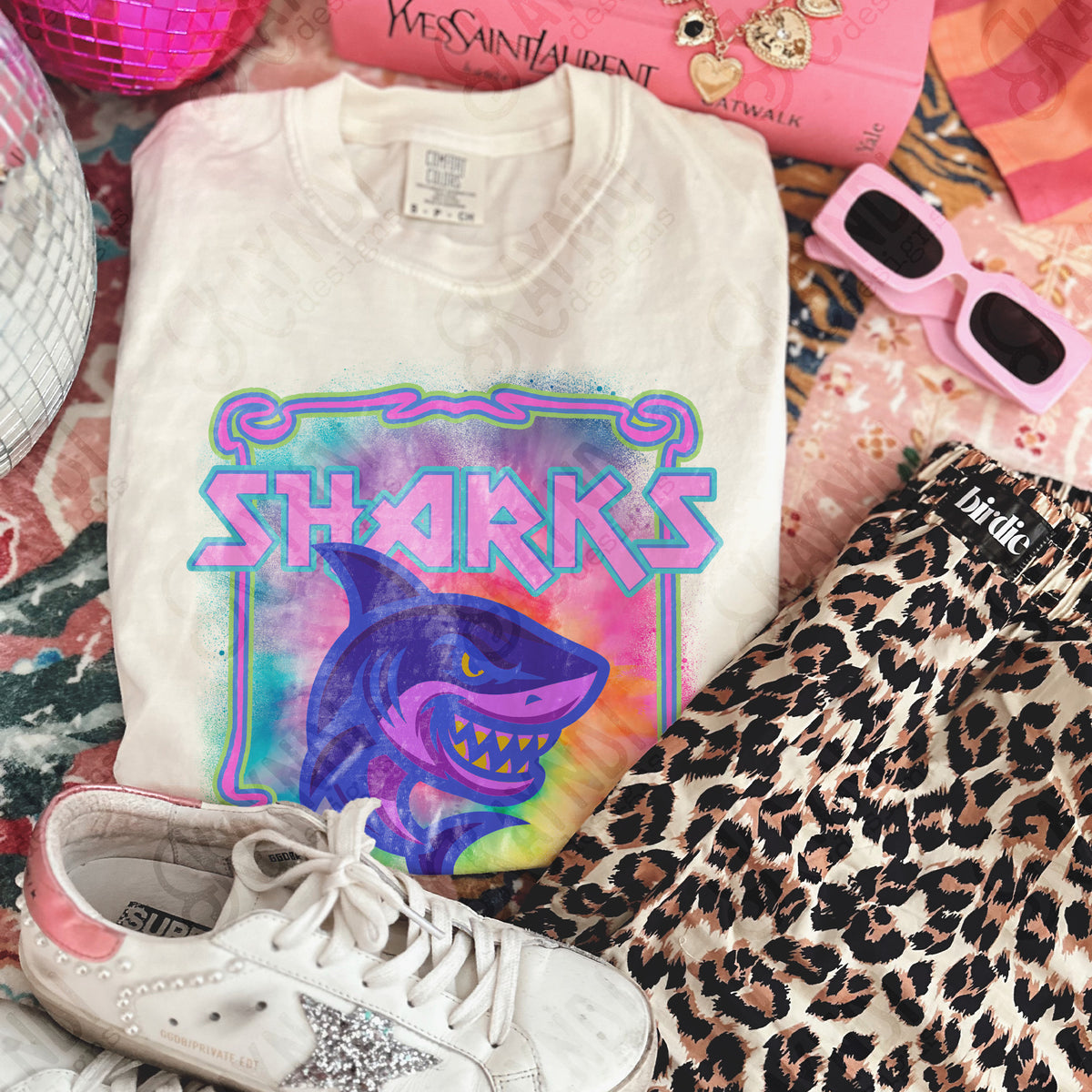 Sharks neon tie dye (Kayndi) DTF Transfer
