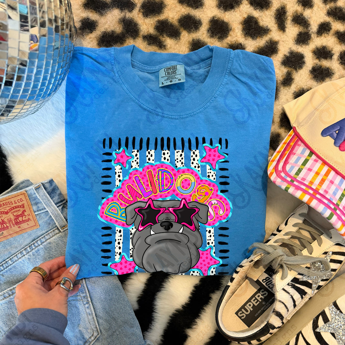 bulldogs dark gray doodle star sunglasses mascots (kayndi) DTF transfer