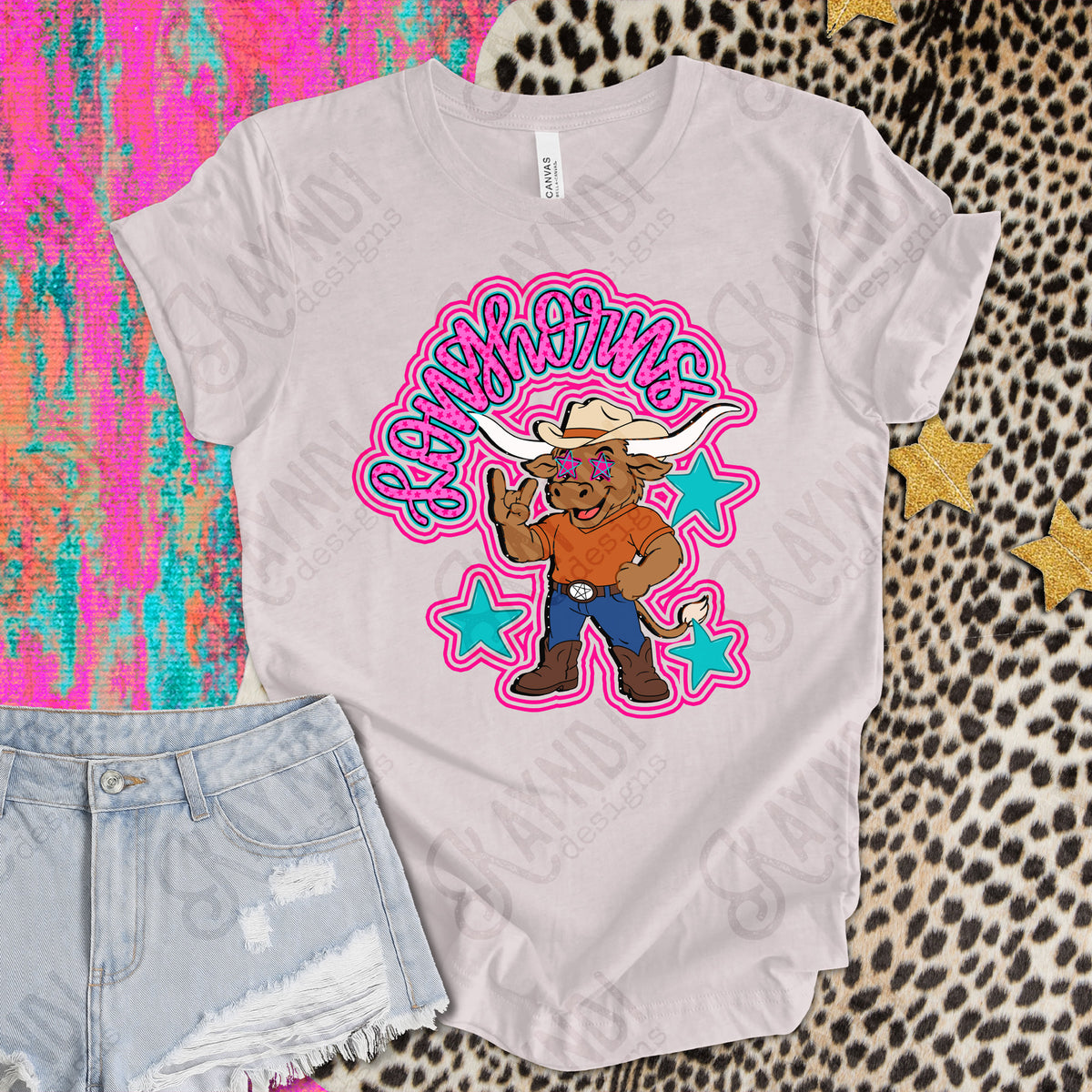 longhorns pink friendly mascot (kayndi) DTF transfer
