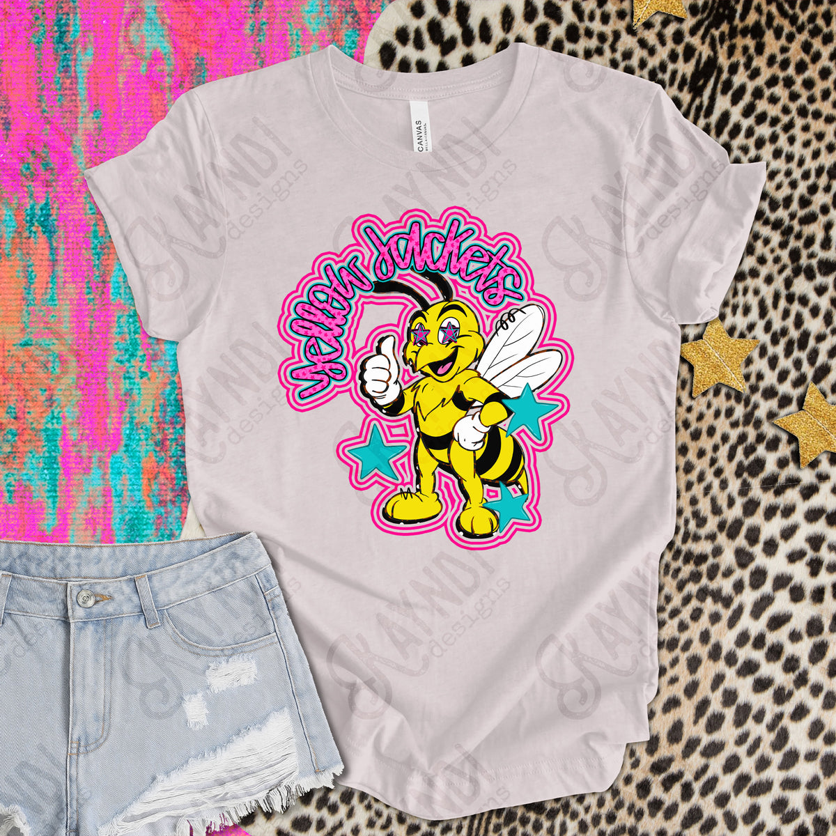 yellow jackets pink friendly mascot (kayndi) DTF transfer