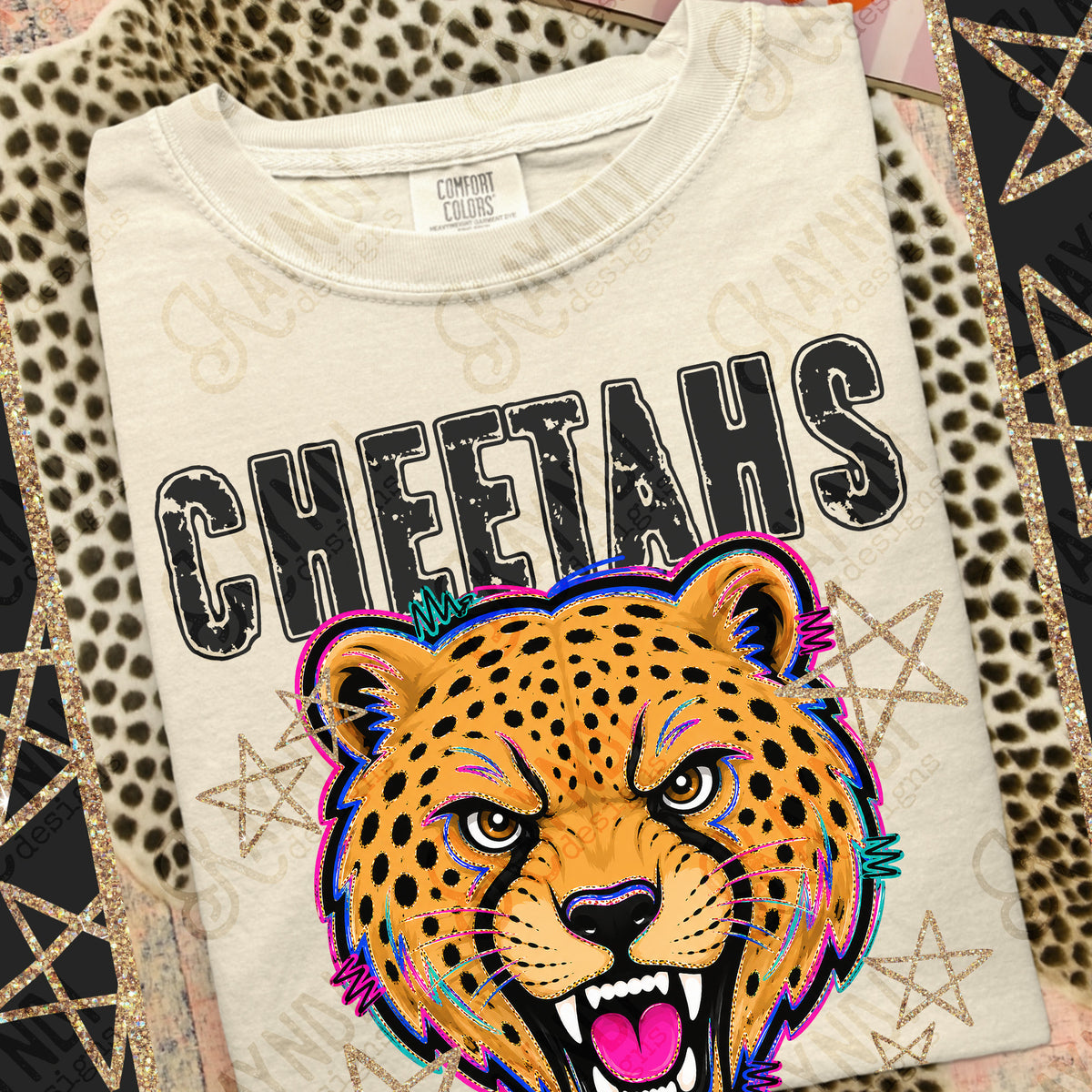 Cheetahs-Grunge Varsity Mascots (Kayndi) DTF Transfer