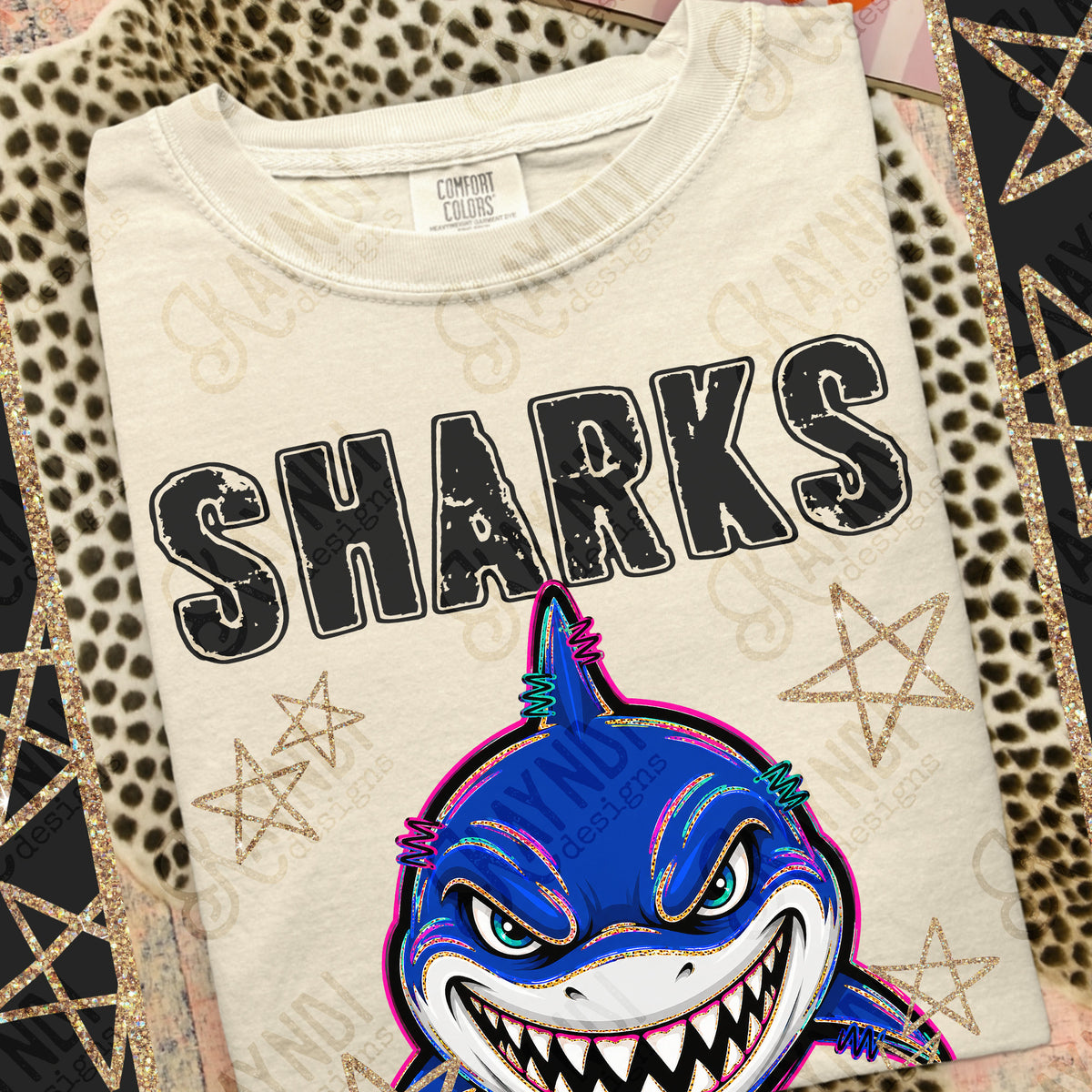 Sharks-Grunge Varsity Mascots (Kayndi) DTF Transfer