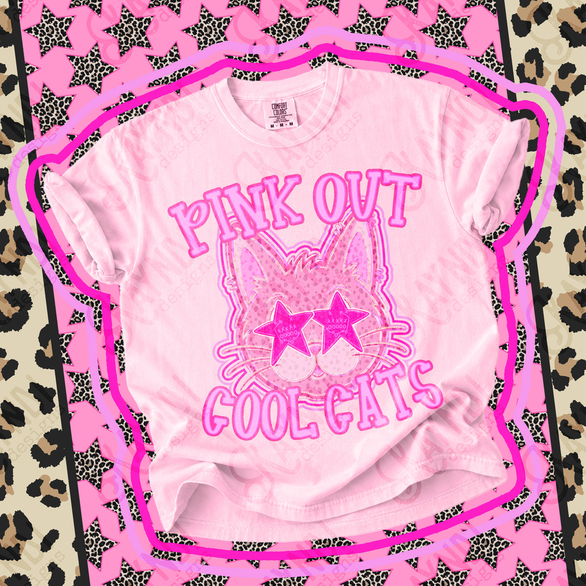 Pink out Cool Cats star eyes (Kayndi) DTF Transfer