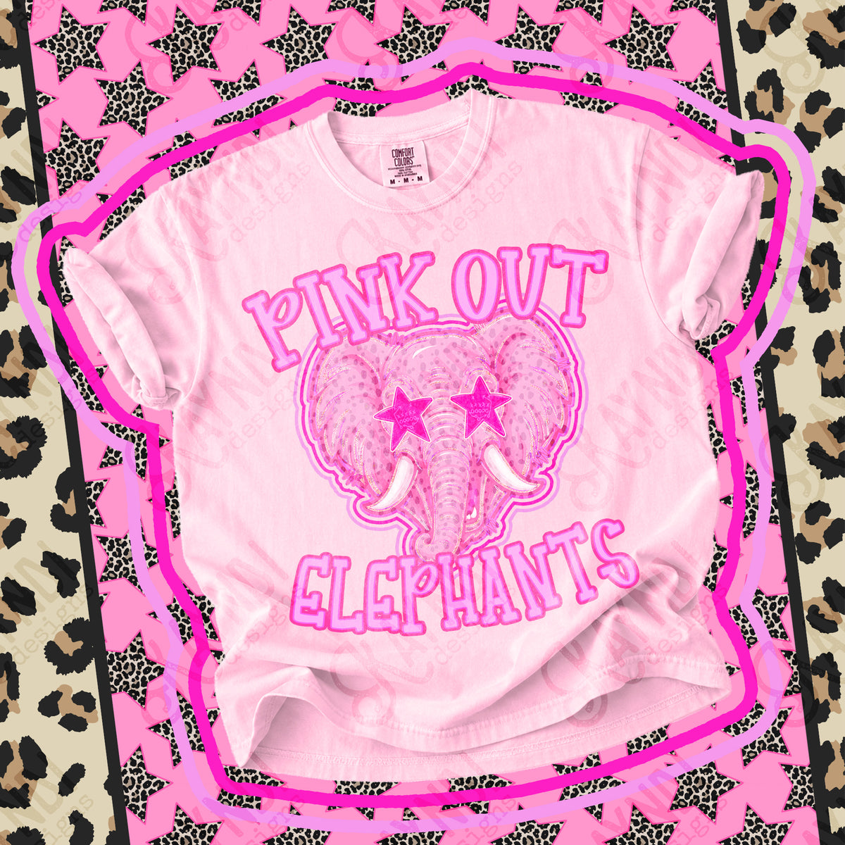 Pink out Elephants star eyes (Kayndi) DTF Transfer