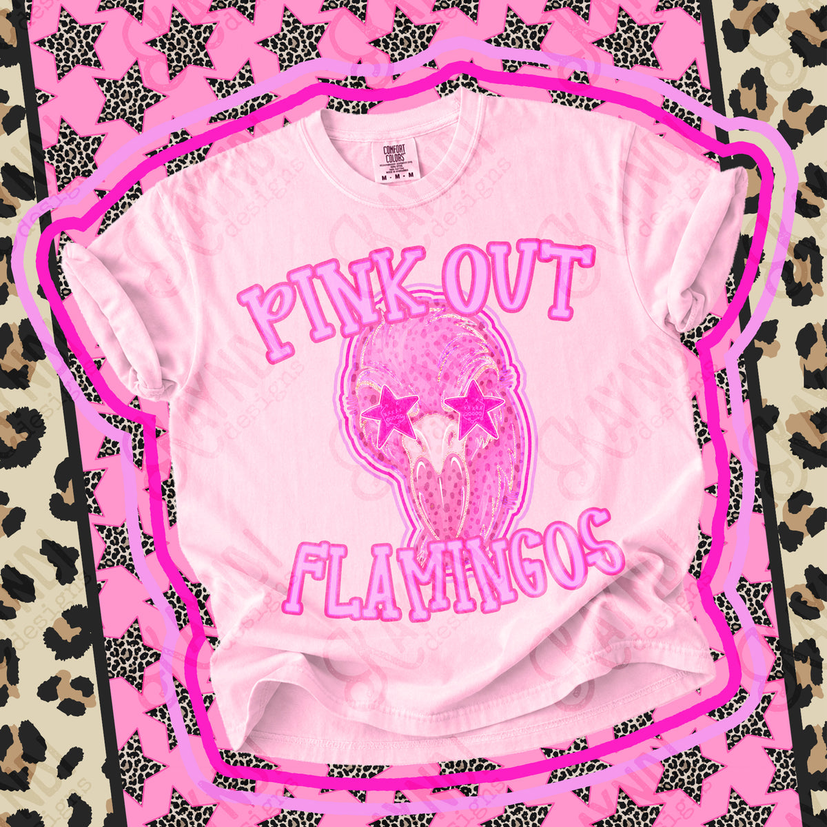 Pink out Flamingos star eyes (Kayndi) DTF Transfer