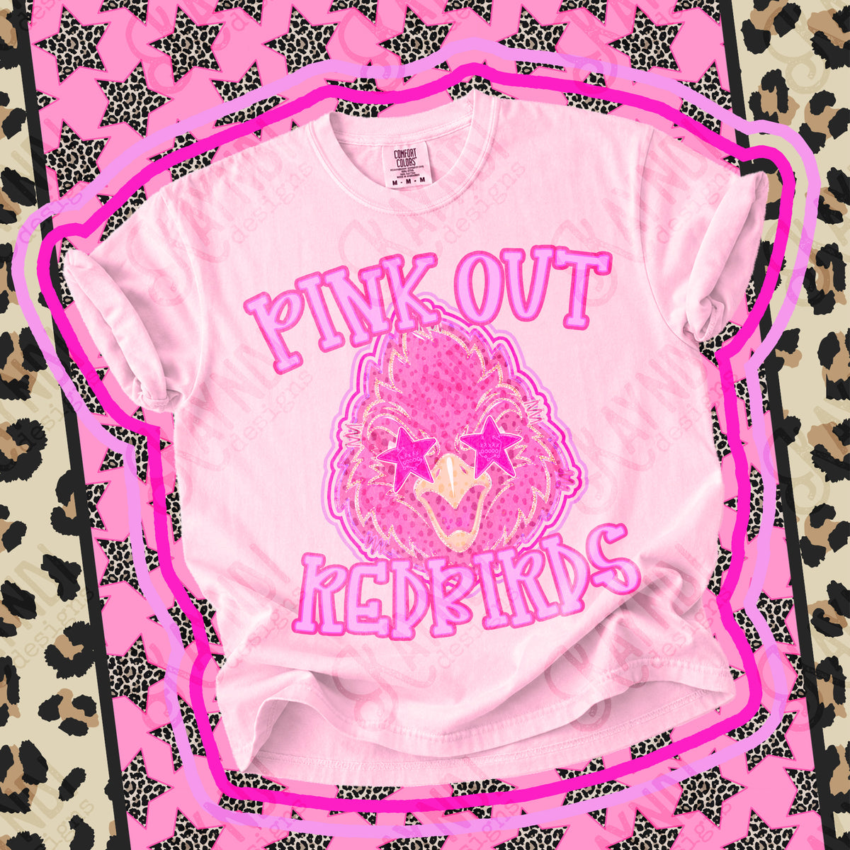 Pink out Redbirds star eyes (Kayndi) DTF Transfer