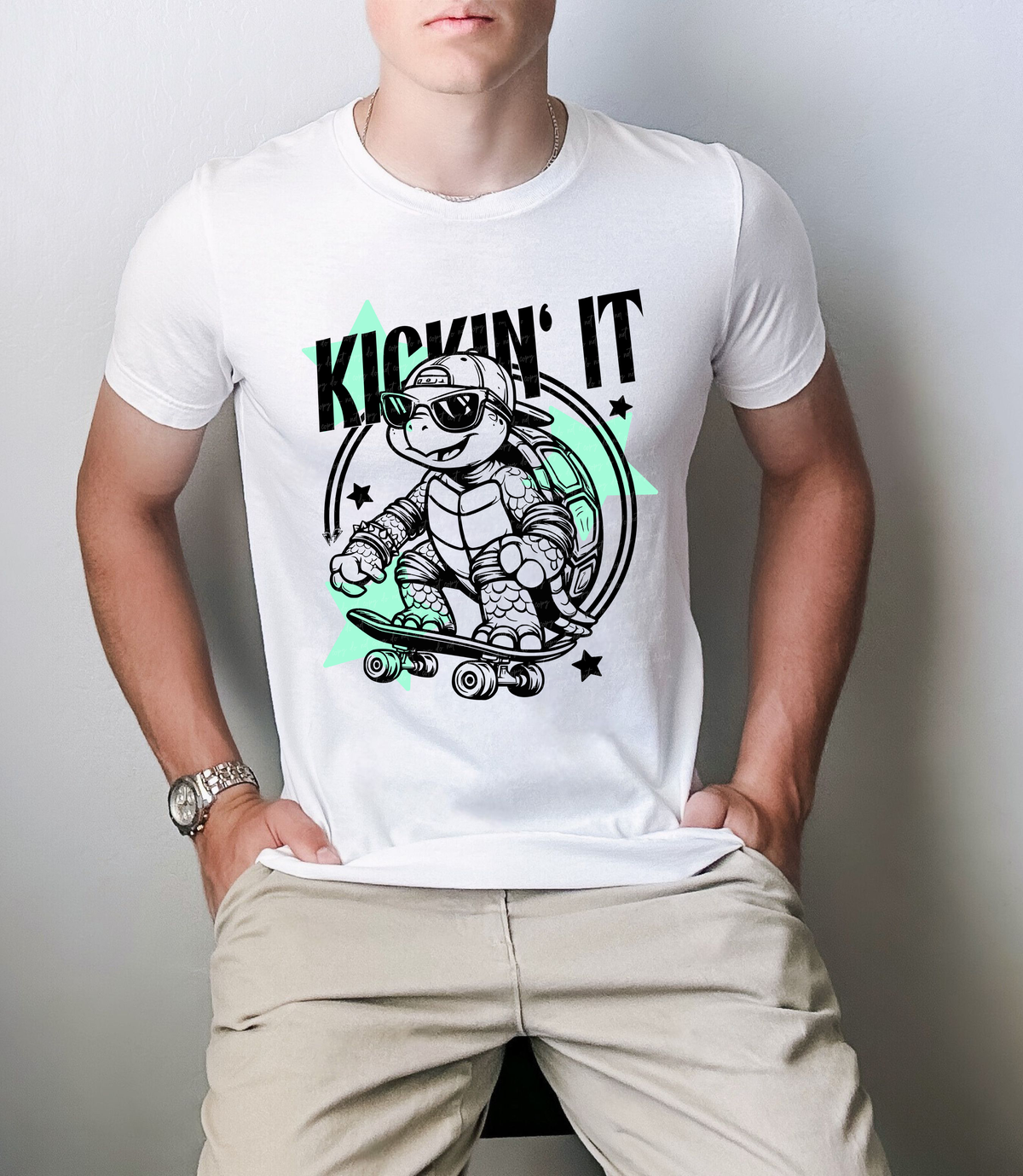 Kickin It Skateboard Turtle Blue Stars 111474 DTF transfer