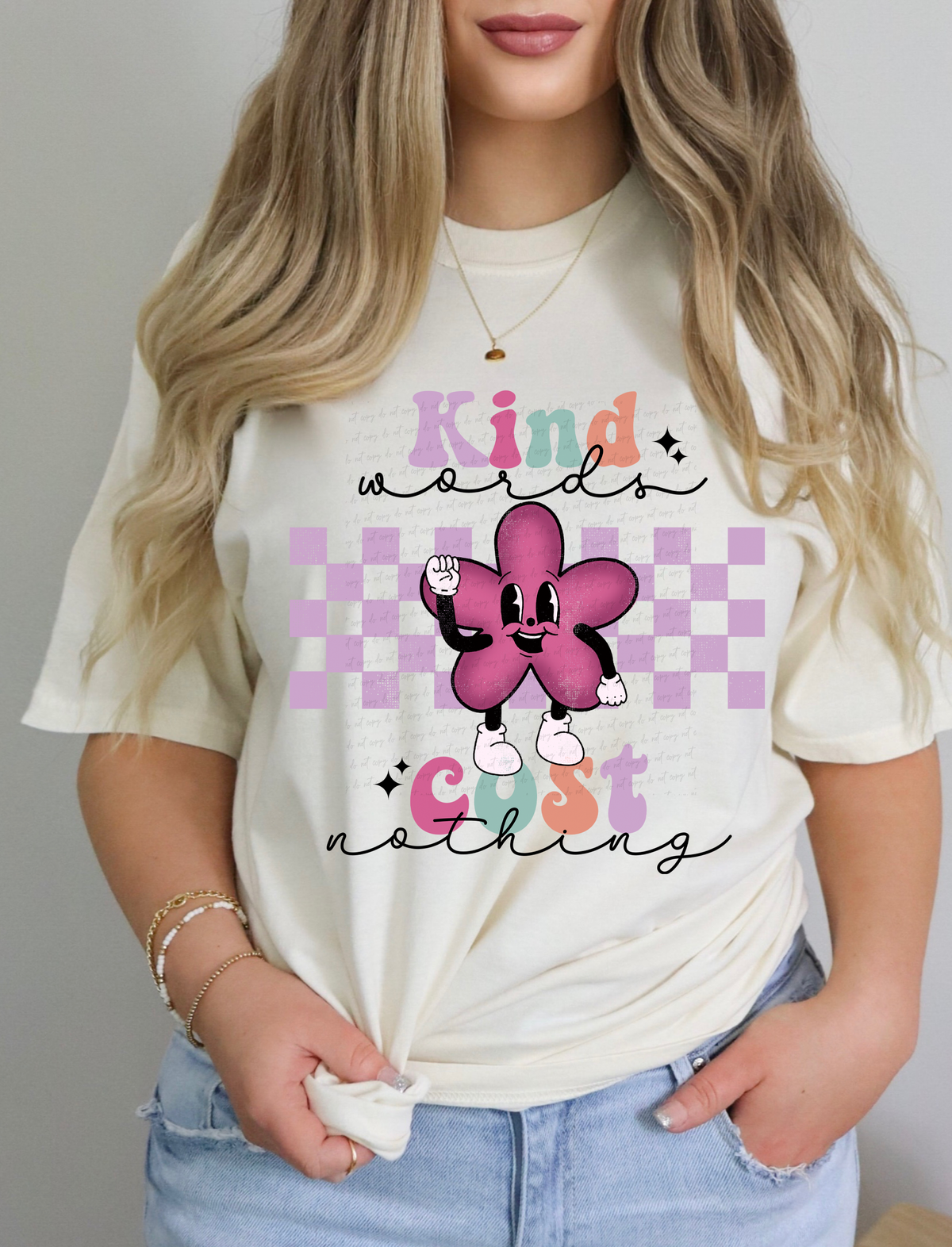 Kind Words Cost Nothing Flower Checkered Background 114840 DTF transfer