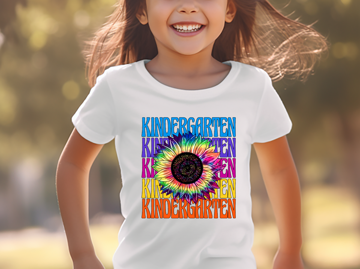 Kindergarten Stacked Tie Dye Sunflower Girl 115797 DTF TRANSFER