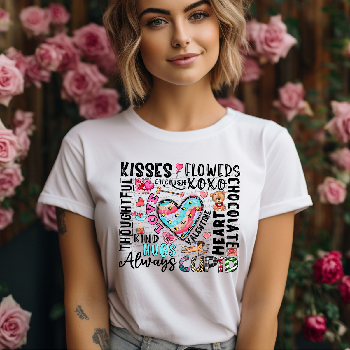 Kisses Flowers Valentine's Words 71613 DTF Transfer