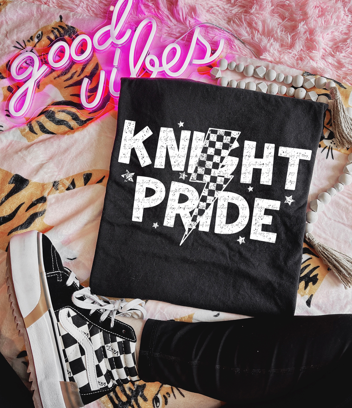 Knight Pride Checkered Lightning Bolt White 89050 DTF Transfer