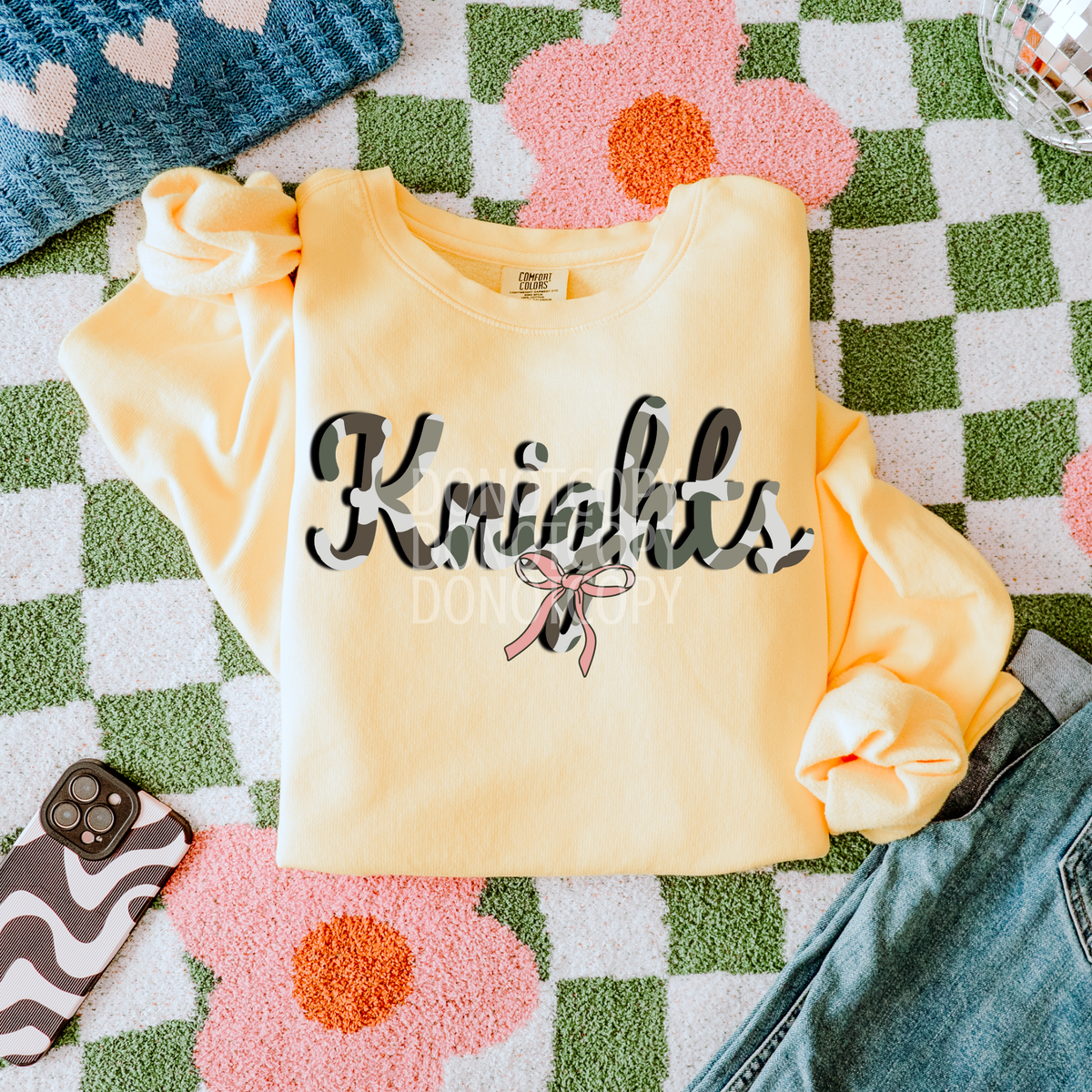 knights camo with pink bow (CSG) DTF Transfer