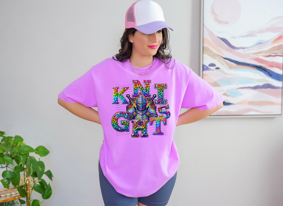 Knights Mascots Rhinestone Leopard Rainbow 42890 DTF transfer