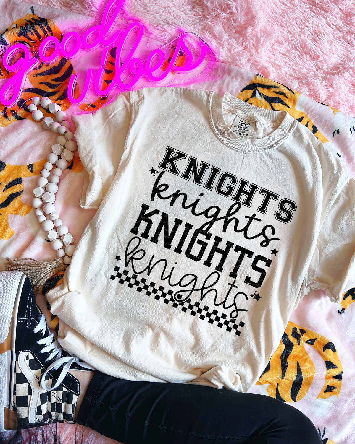 Knights Varsity And Cursive Font Checkers Black 86625 DTF Transfer