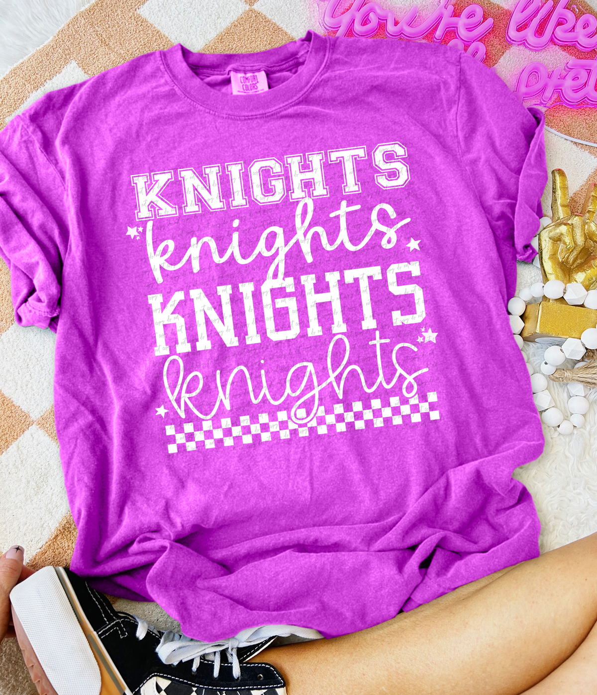 Knights Varsity And Cursive Font White 86776 DTF Transfer