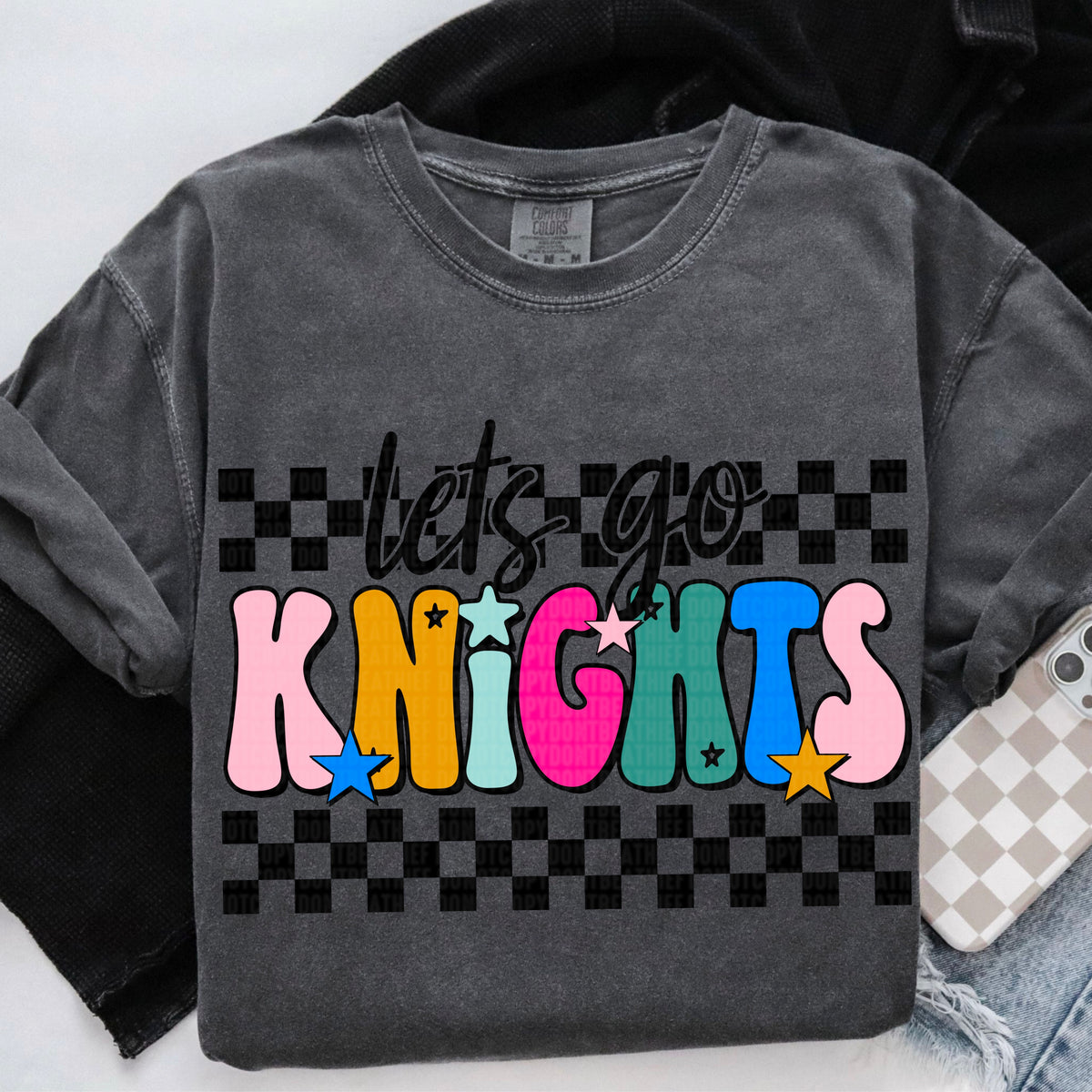 Let's Go Knights Checker 104665 DTF transfer