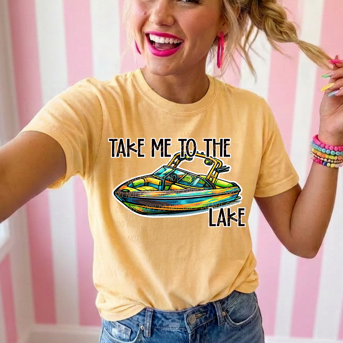 Take me to the lake boat BLACK words (City) DTF Transfer
