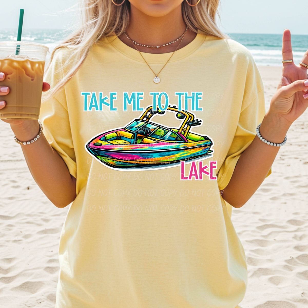 Take me to the lake boat PINK and BLUE words (City) DTF Transfer