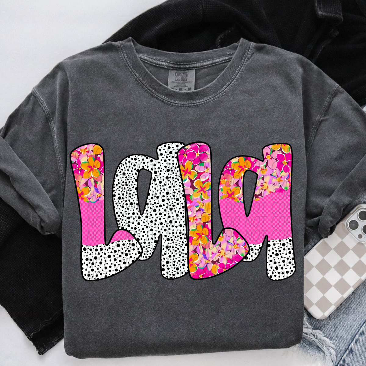 Lala pink floral polka dot (City) DTF transfer