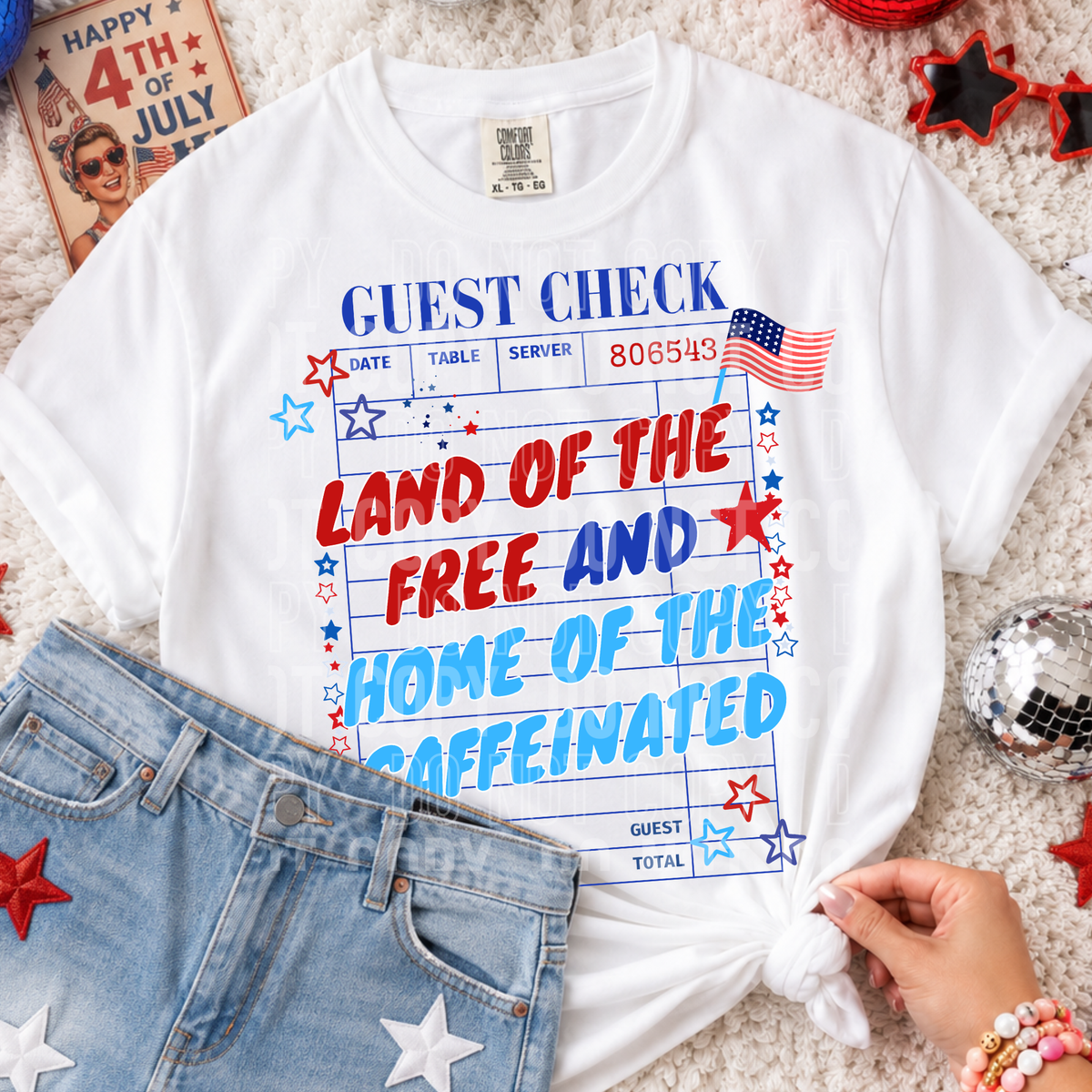 Guest check land of the free home of the caffeinated (SBB) DTF Transfer