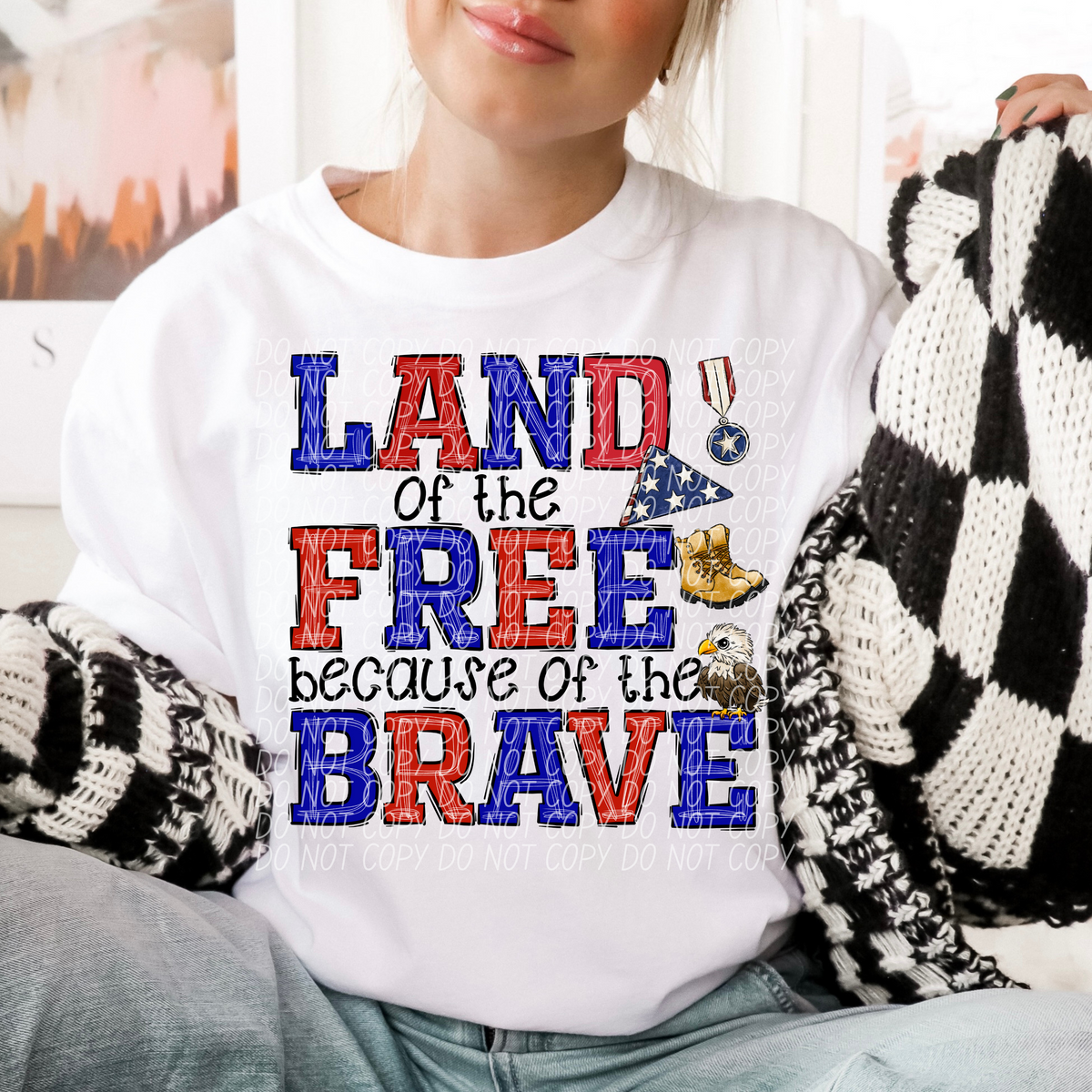 Land of the Free because of the Brave Medal, Flag, Boots and Eagle (CITY) DTF transfer