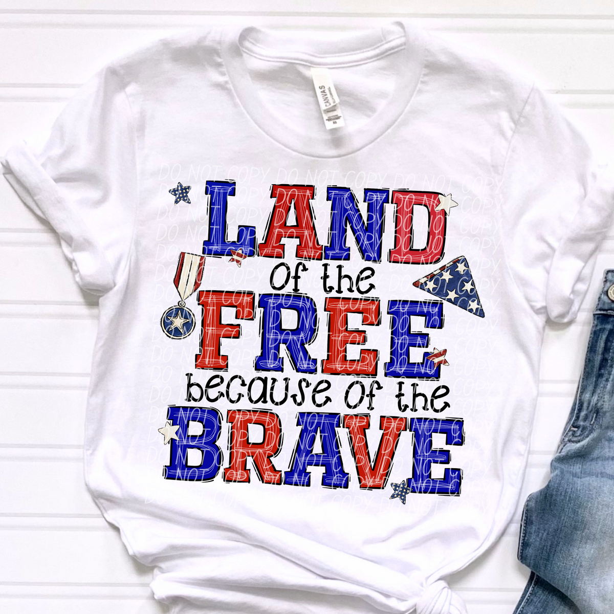 Land of the Free because of the Brave Medal and Flag (CITY) DTF transfer