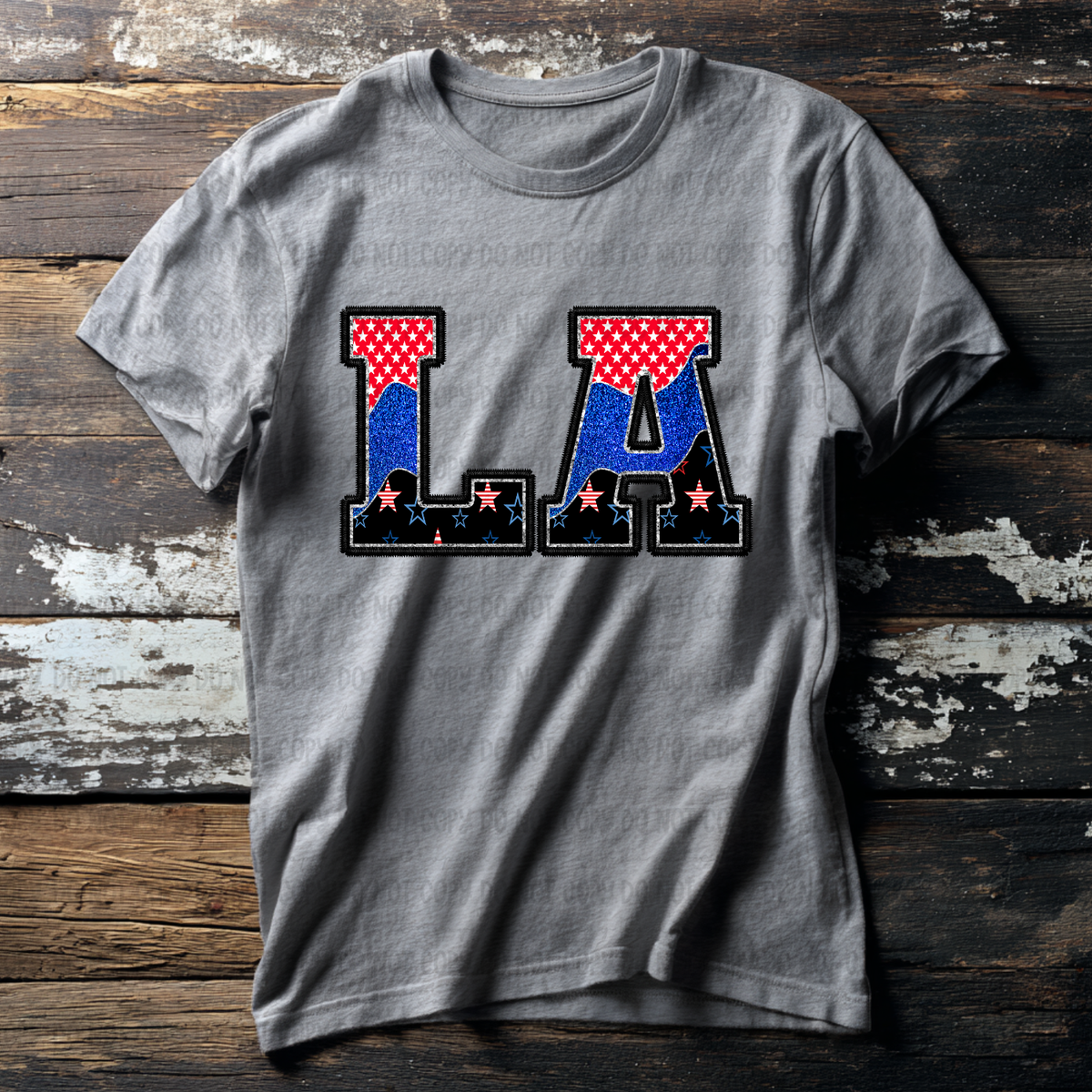 LA (red blue and black filled) (Revel) DTF Transfer