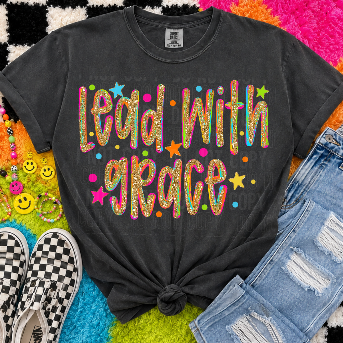 Lead with grace faux glitter (SBB) DTF Transfer