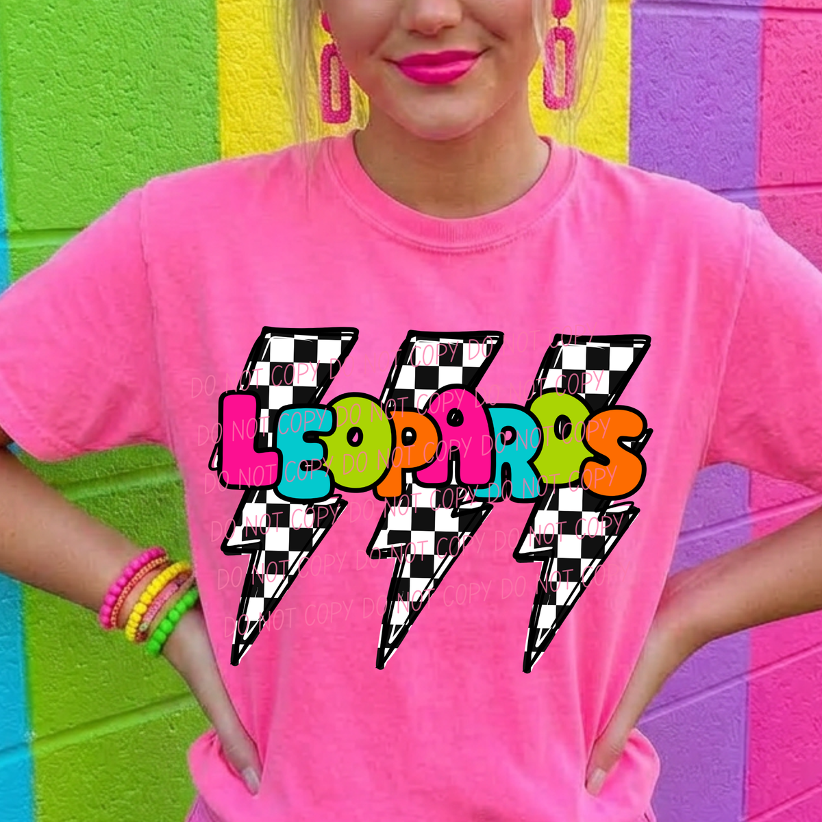 leopards multi color with lightning bolt background (city) DTF Transfer