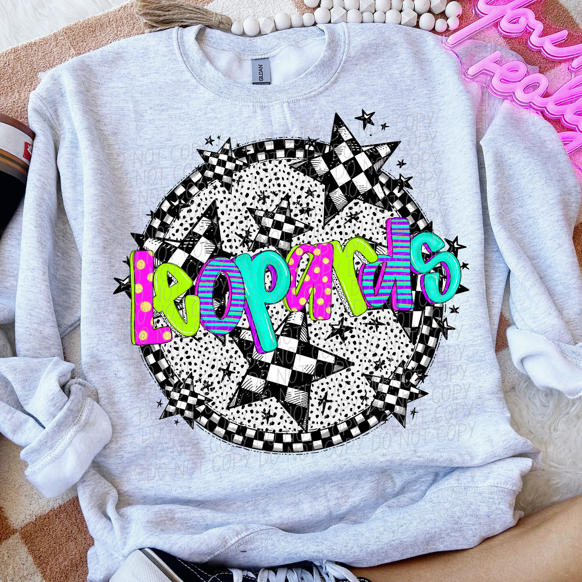 Leopards neon checkered CITY DTF transfers