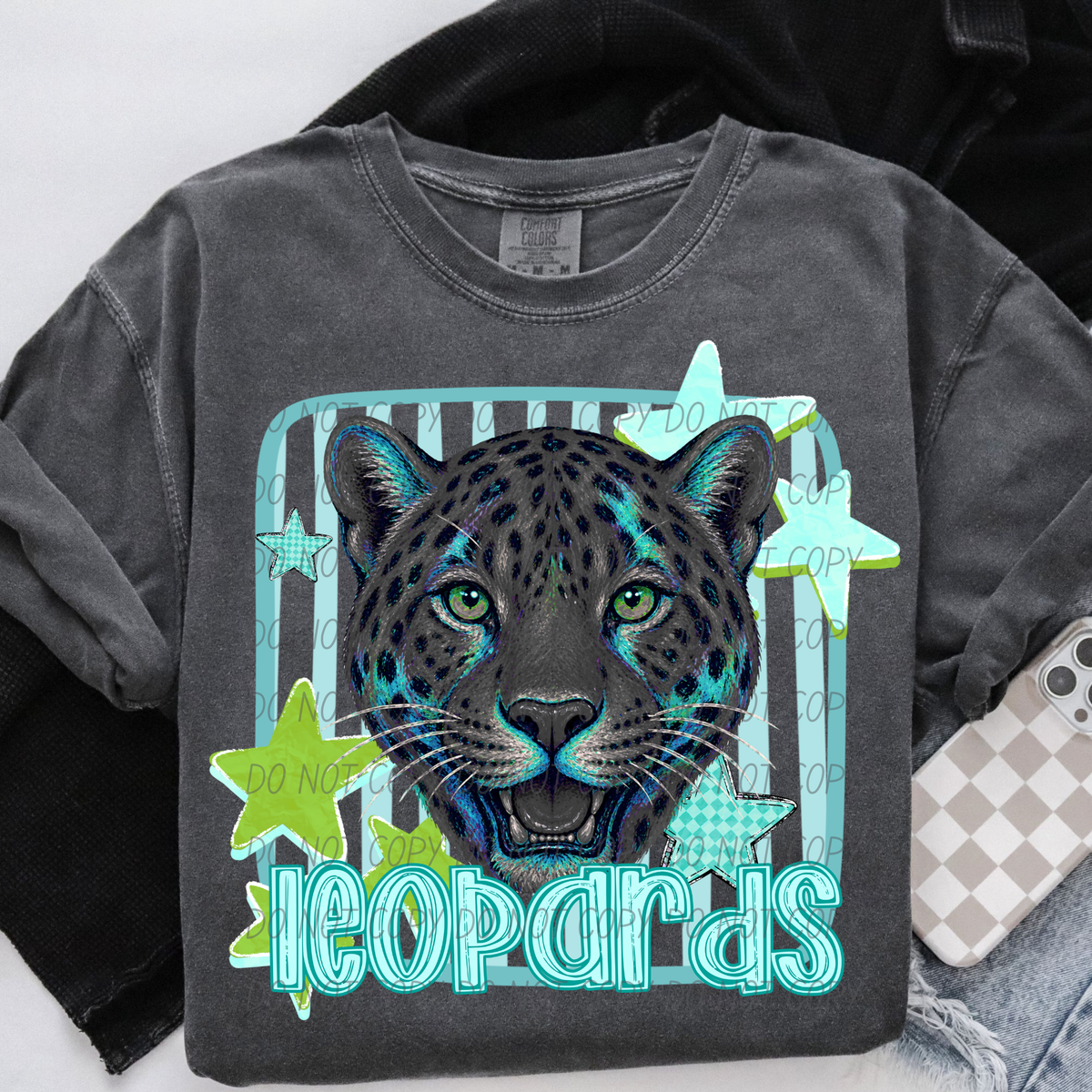 leopards blue stars and stripes blue font (CITY) DTF Transfer