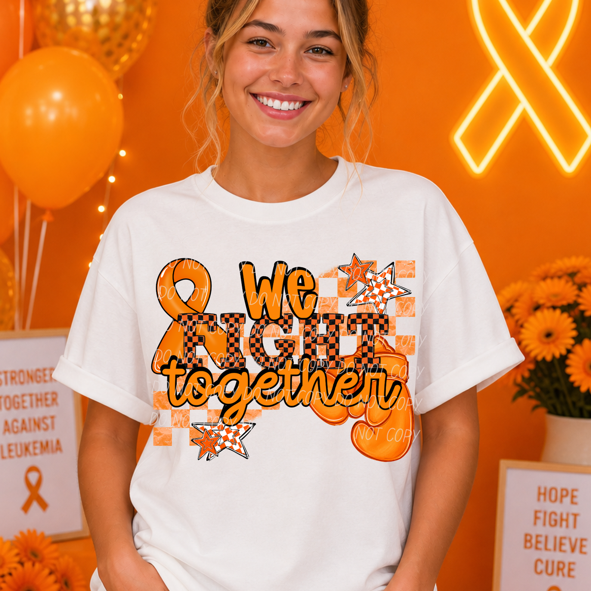 We fight together-black/orange checkered font (CITY) DTF Transfer