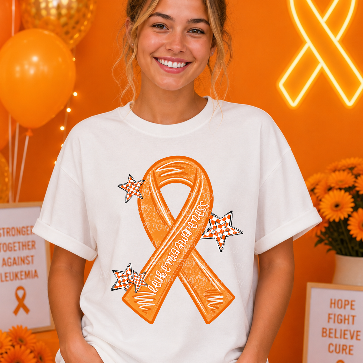 Leukemia ribbon with checkered stars (CITY) DTF Transfer