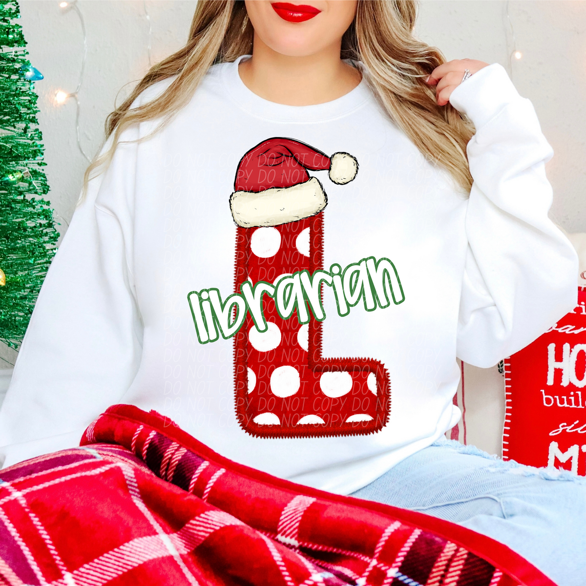 Librarian Christmas Faux Embroidery 66578 DTF transfer