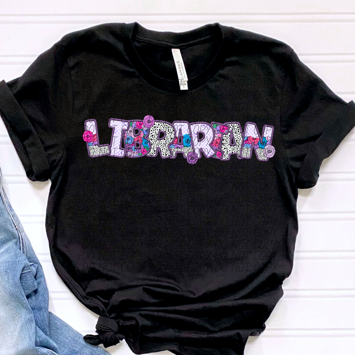 Librarian Floral Purple Checkered (CITY) DTF transfer