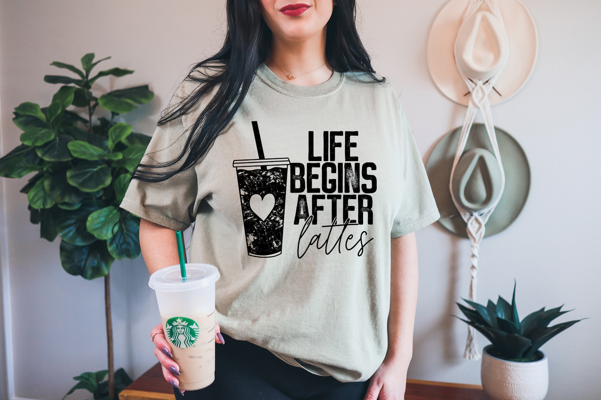 Life Begins After Lattes BLACK 116493 DTF Transfer