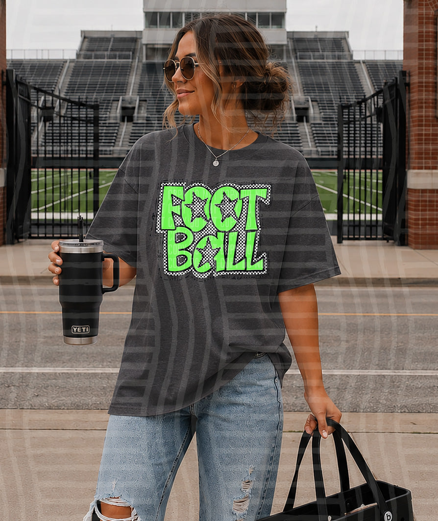 Lime Preppy Checker Football with Star (Caplinger) DTF Transfers