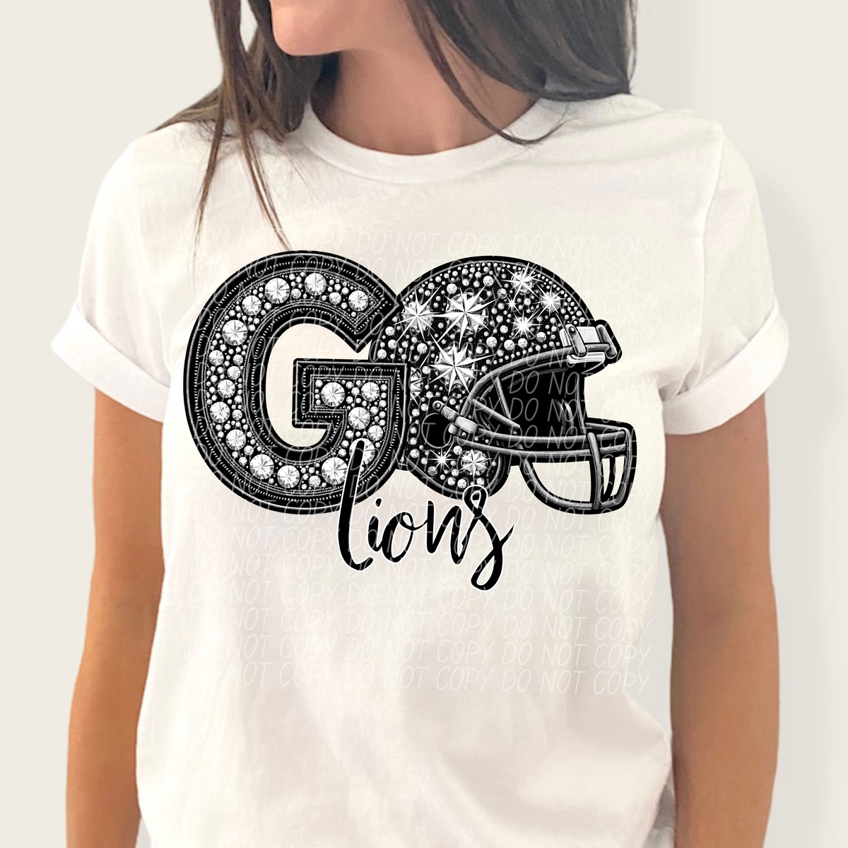 Go lions helmet and rhinestones CITY 45027 DTF transfer