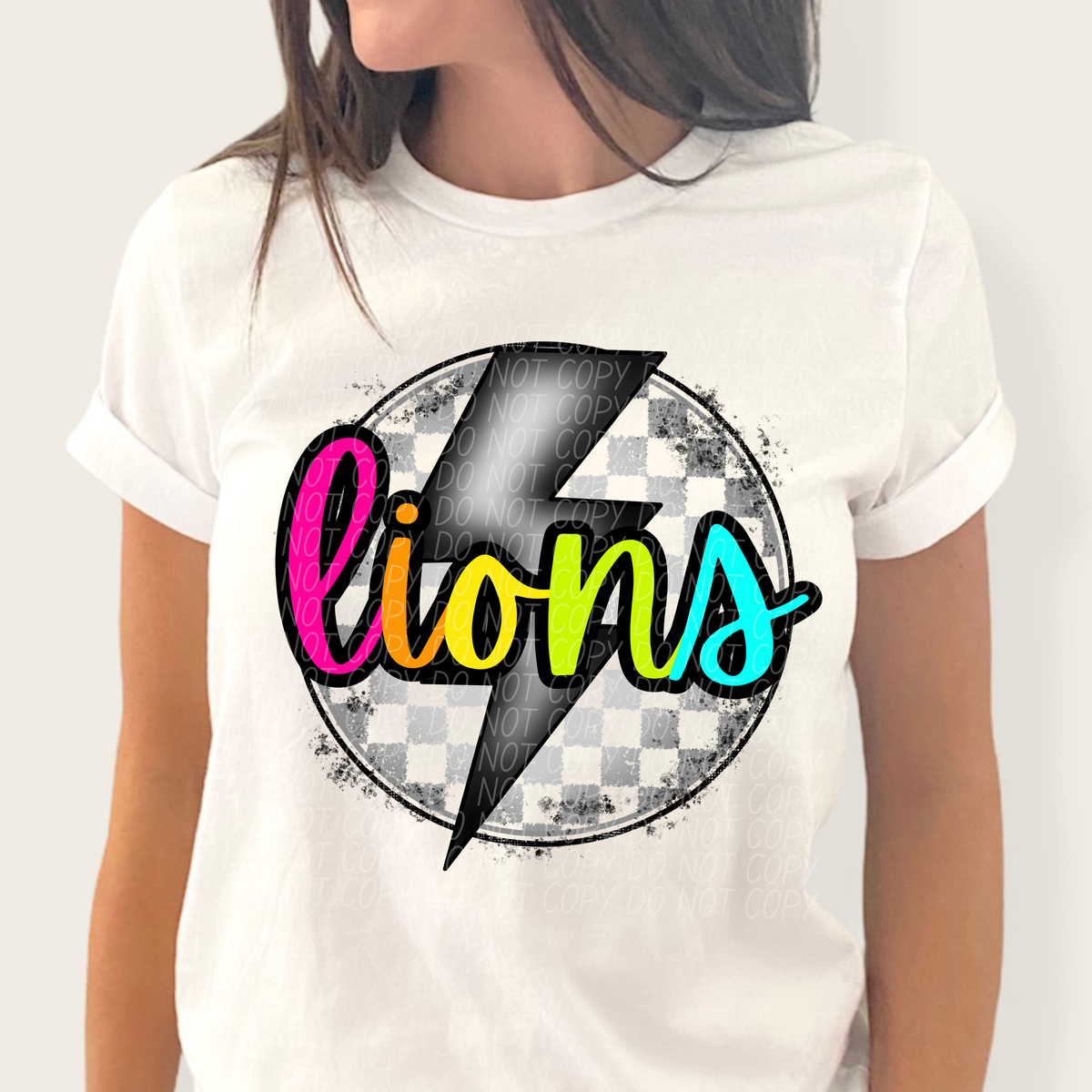 Lions BRIGHT COLORS FONT lightning bolt circle CITY DTF transfer