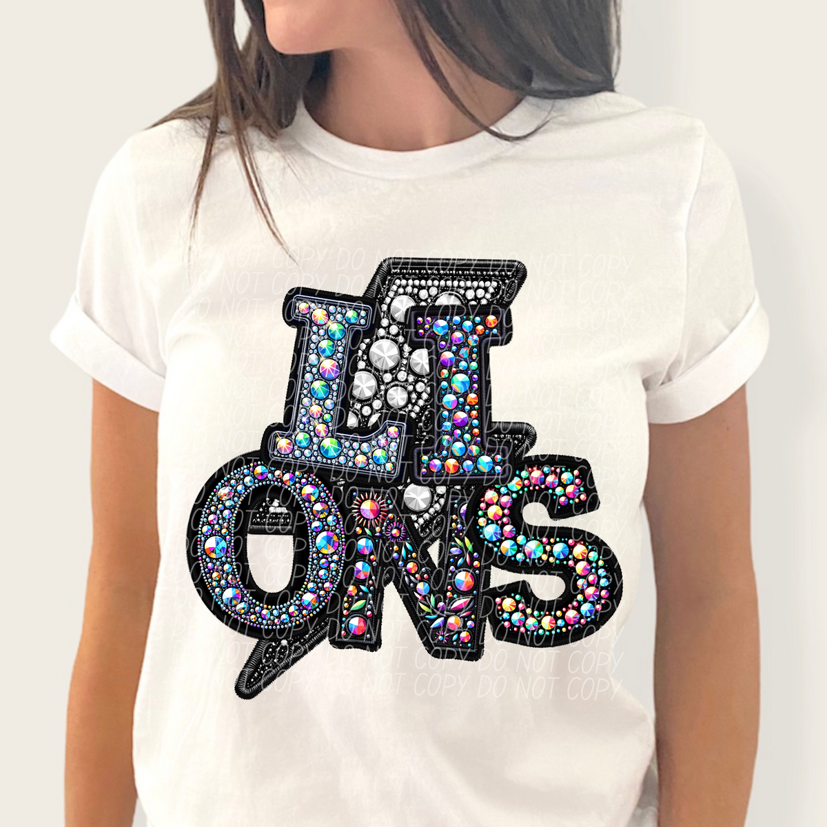 Lions lightning bolt rhinestones (city) 45257 DTF transfers