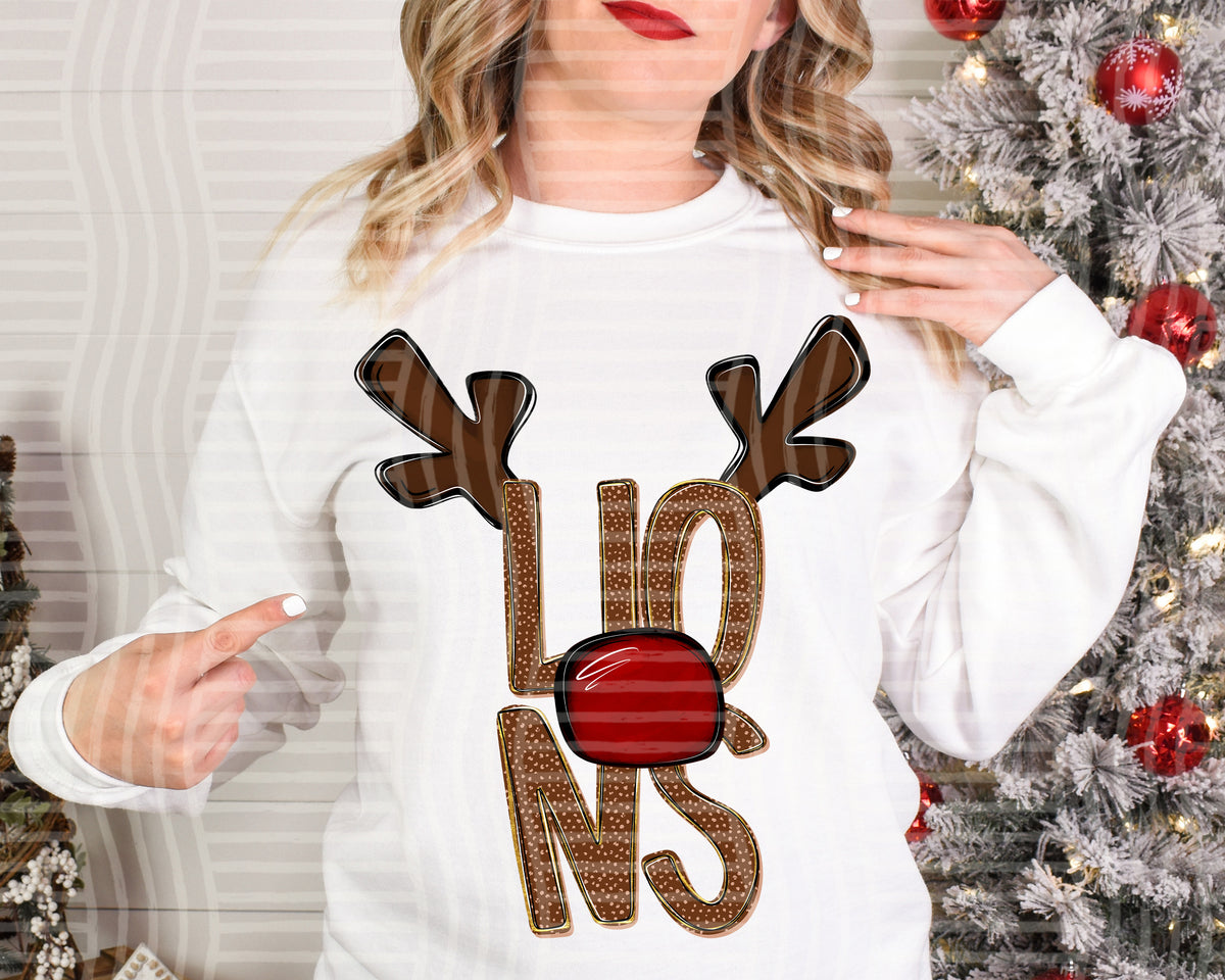 lions deer antlers mascot red nose (caplinger) DTF Transfer