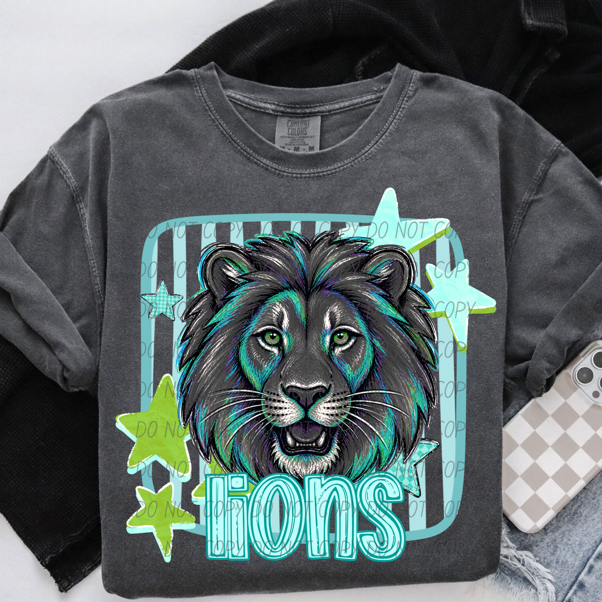 lions blue stars and stripes blue font (CITY) DTF Transfer