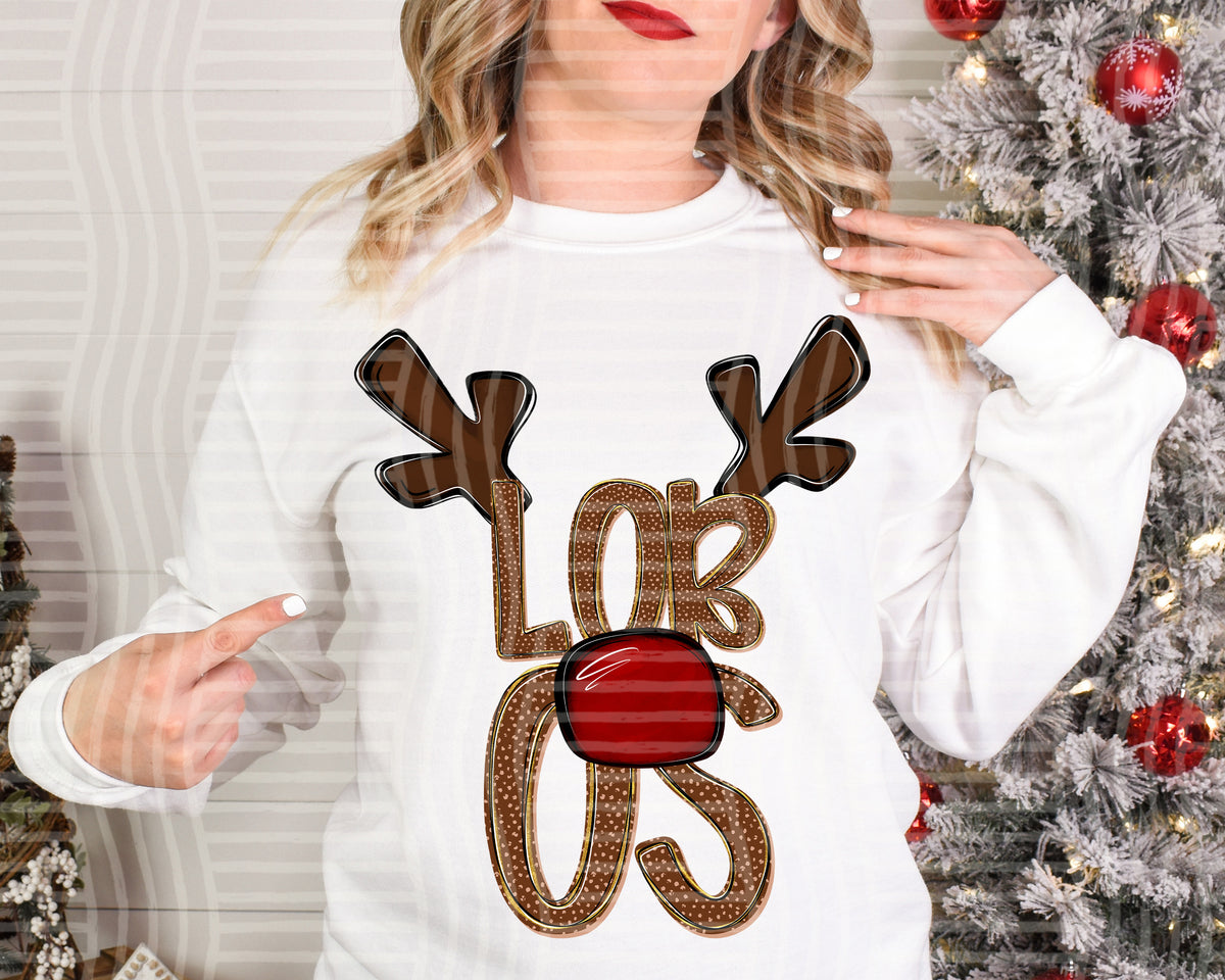 lobos deer antlers mascot red nose (caplinger) DTF Transfer