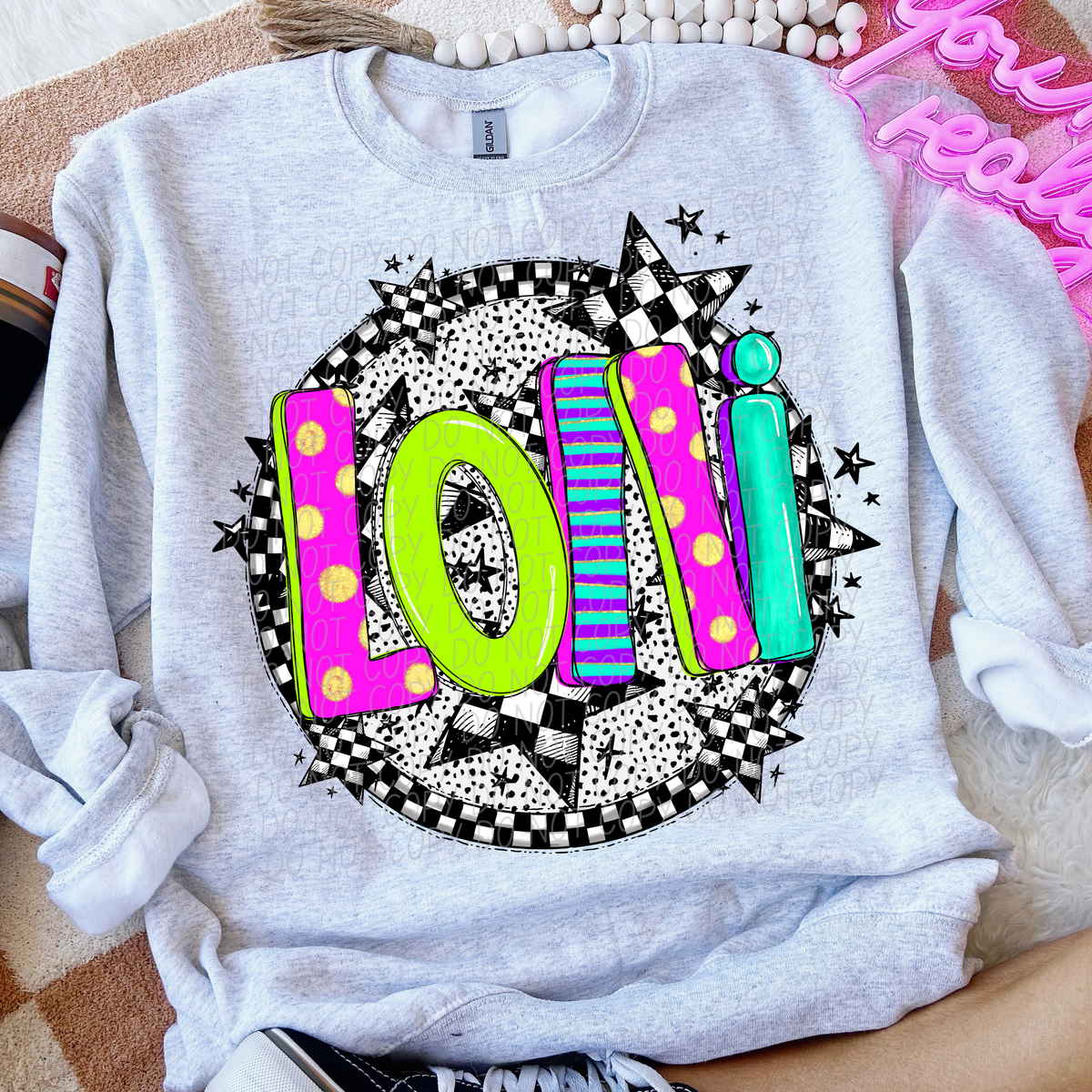 Lolli neon checkered CITY DTF transfers
