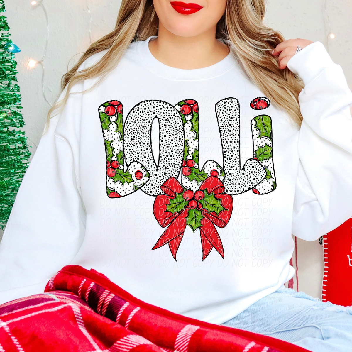 Lolli Holly Leaves with Bow (City) DTF transfer