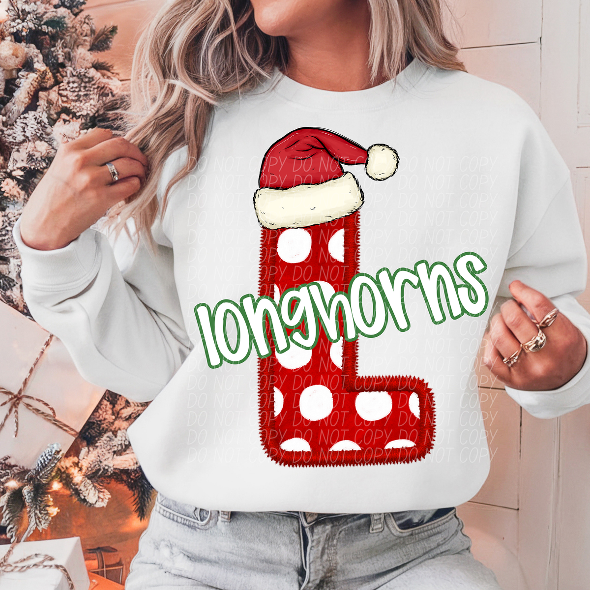 L Longhorns Christmas Faux Embroidery (CITY) 66325 DTF transfer