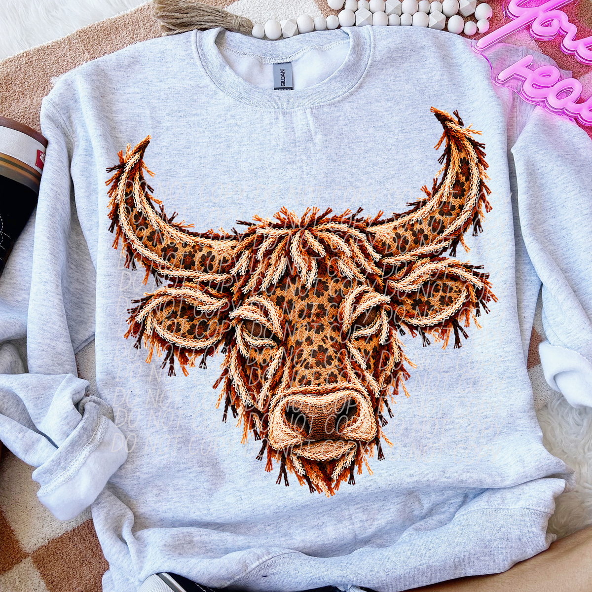 longhorns leopard fringe mascot (city) DTF Transfer