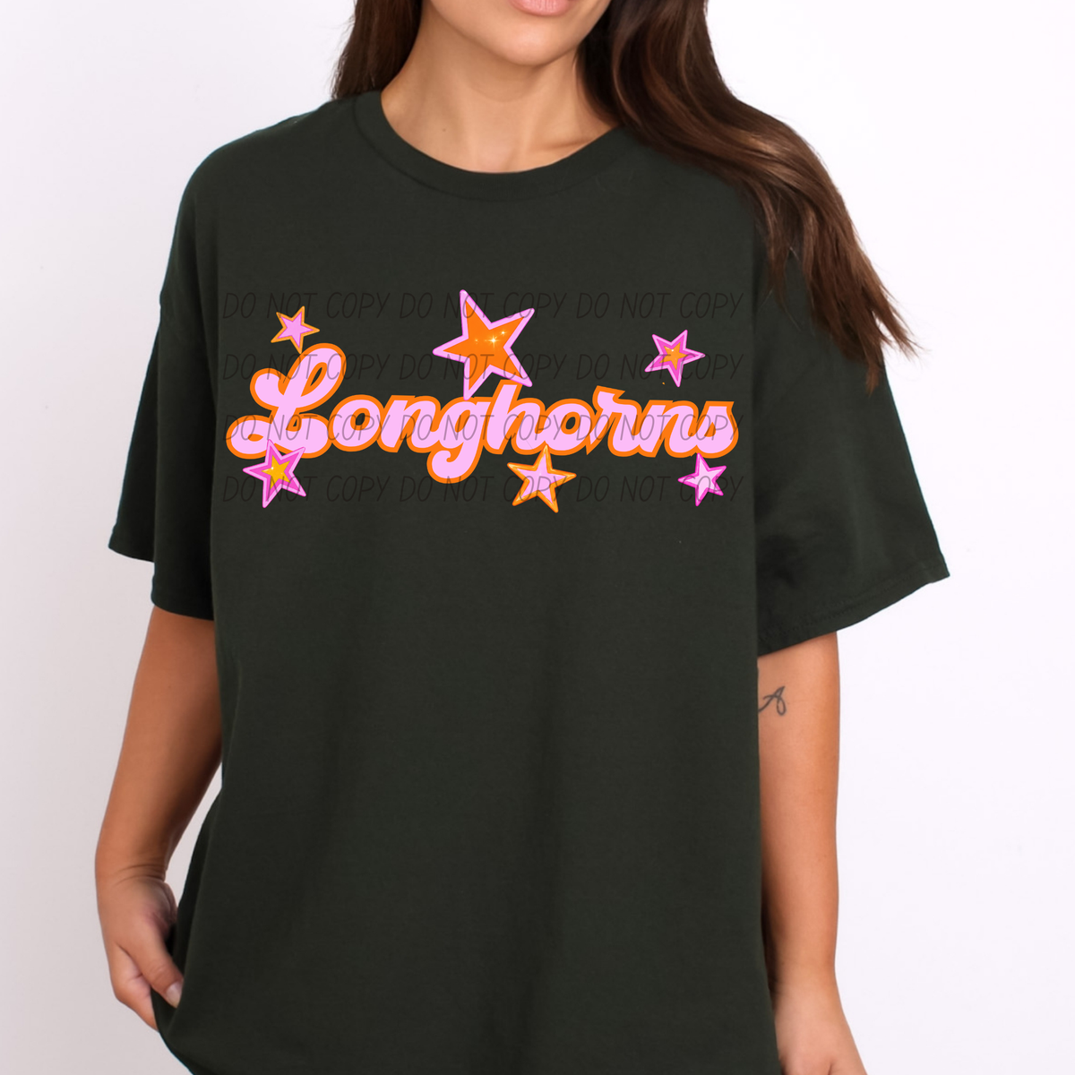 longhorns pink orange stars (city) DTF transfer